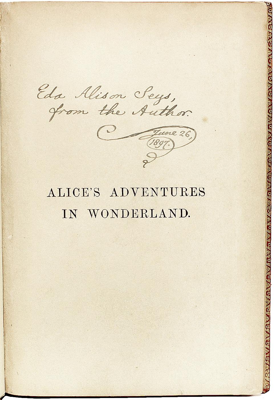 Lewis Carroll. Alice's Adventures In Wonderland. 1891 - PRESENTATION COPY In Good Condition In Hillsborough, NJ