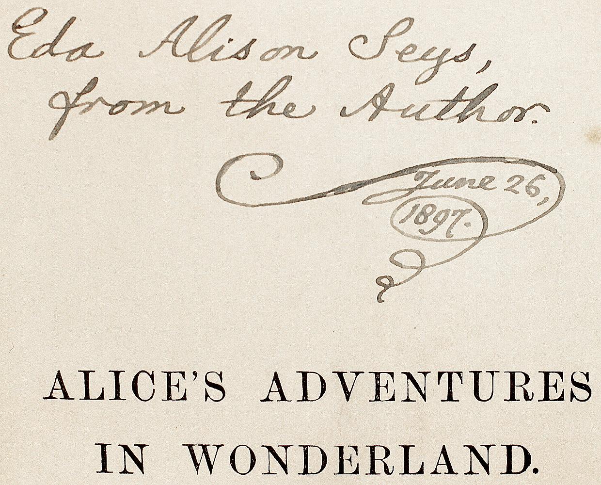 Late 19th Century Lewis Carroll. Alice's Adventures In Wonderland. 1891 - PRESENTATION COPY