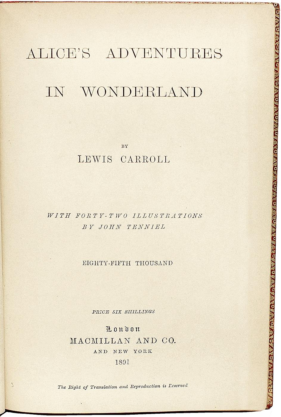 Leather Lewis Carroll. Alice's Adventures In Wonderland. 1891 - PRESENTATION COPY