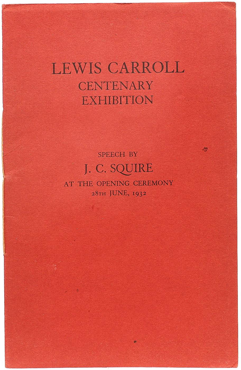 British Lewis Carroll Centenary Exhibition. Speech By J. C. Squire - 1932 For Sale
