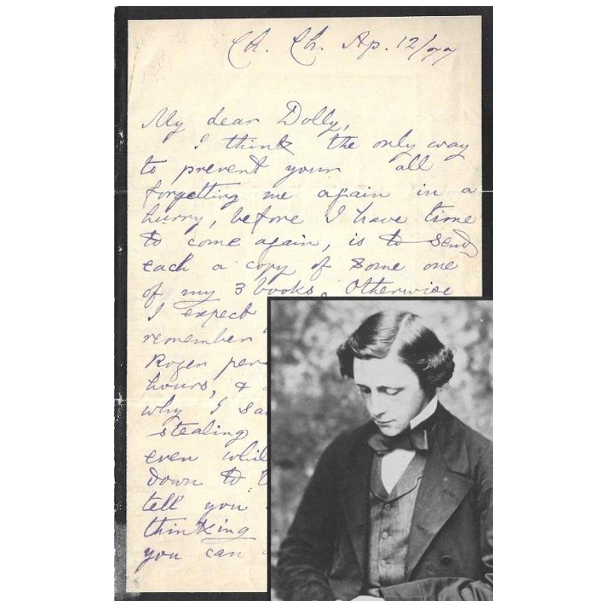 Lewis Carroll Two Original Handwritten Letters on Paper, 1877 For Sale
