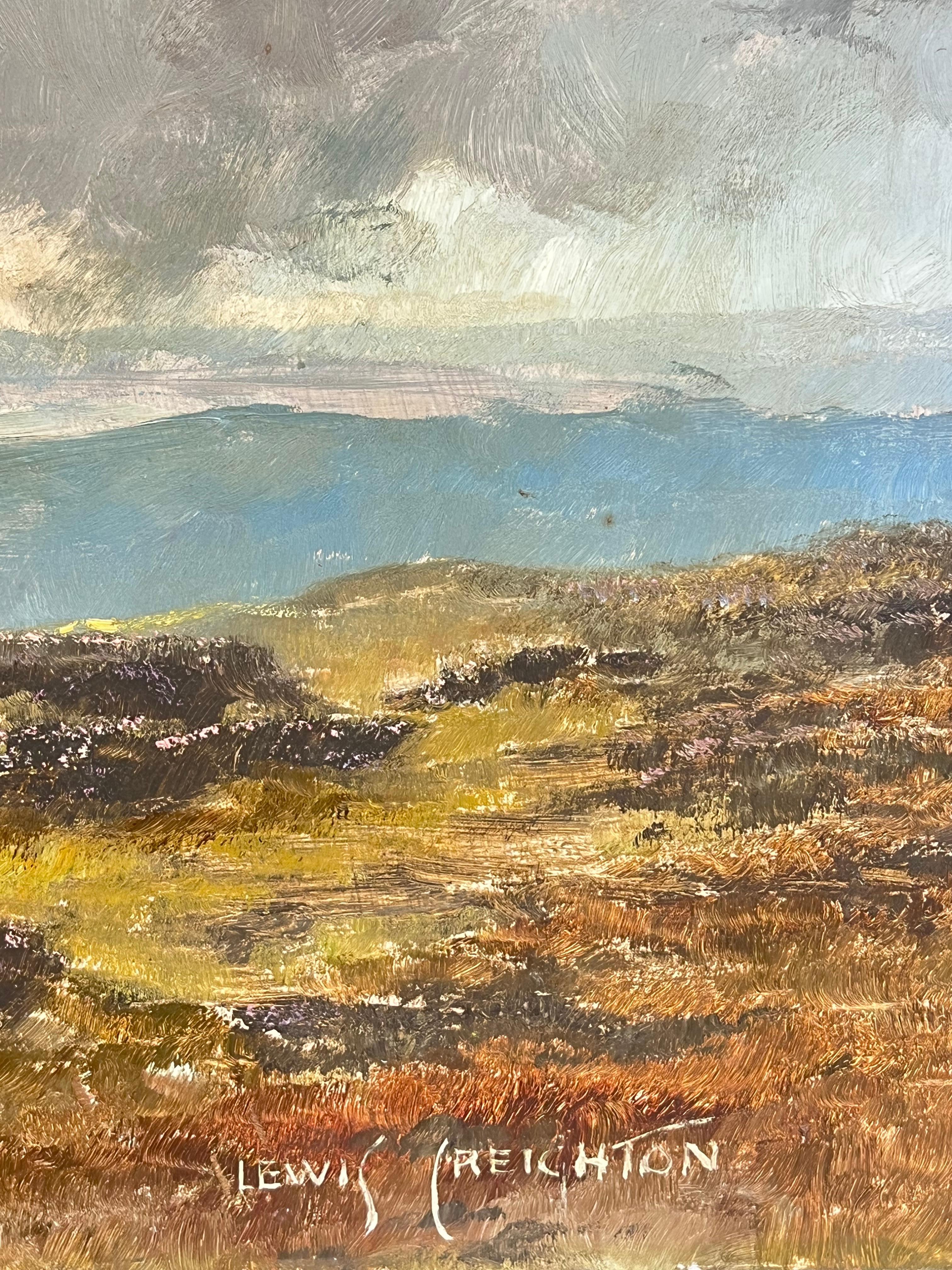 20. Jahrhundert English Impressionist Signiertes Ölgemälde Yorkshire Moors Landschaft (Braun), Animal Painting, von Lewis Creighton
