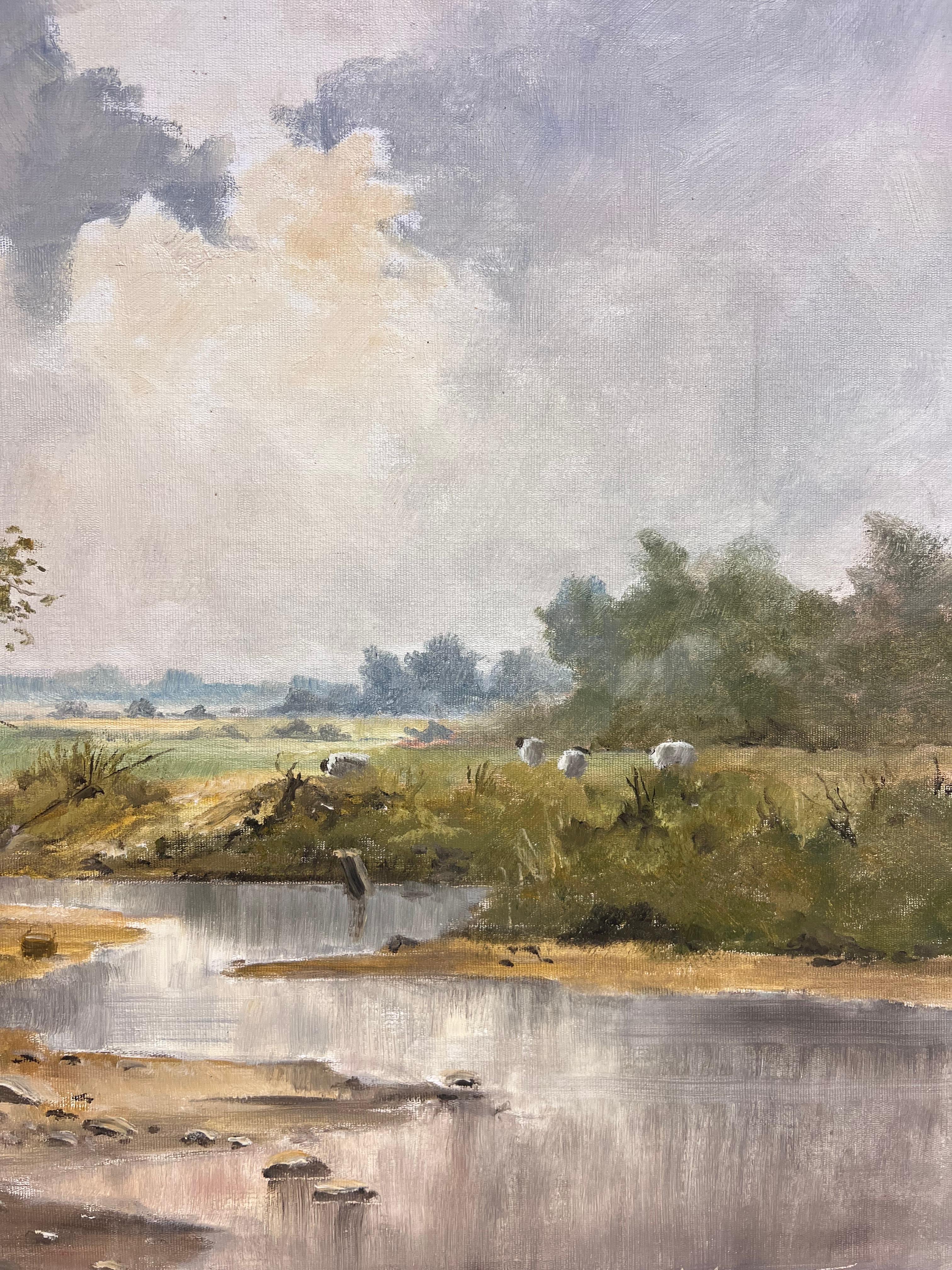 Angeln in den Yorkshire Dales Britischer Impressionist Ölgemälde 20. Jahrhundert (Braun), Figurative Painting, von Lewis Creighton