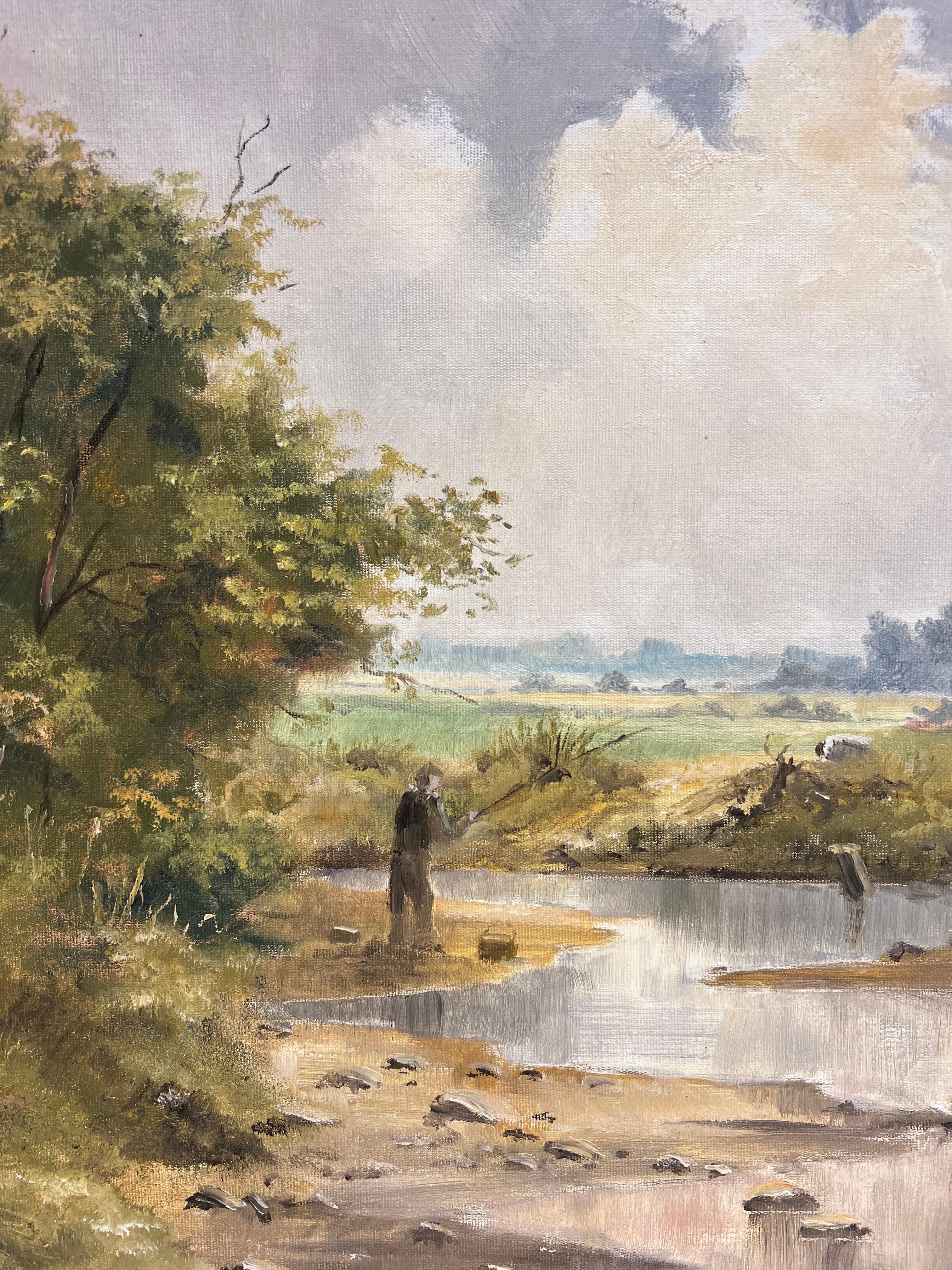 Angeln in den Yorkshire Dales Britischer Impressionist Ölgemälde 20. Jahrhundert im Angebot 1