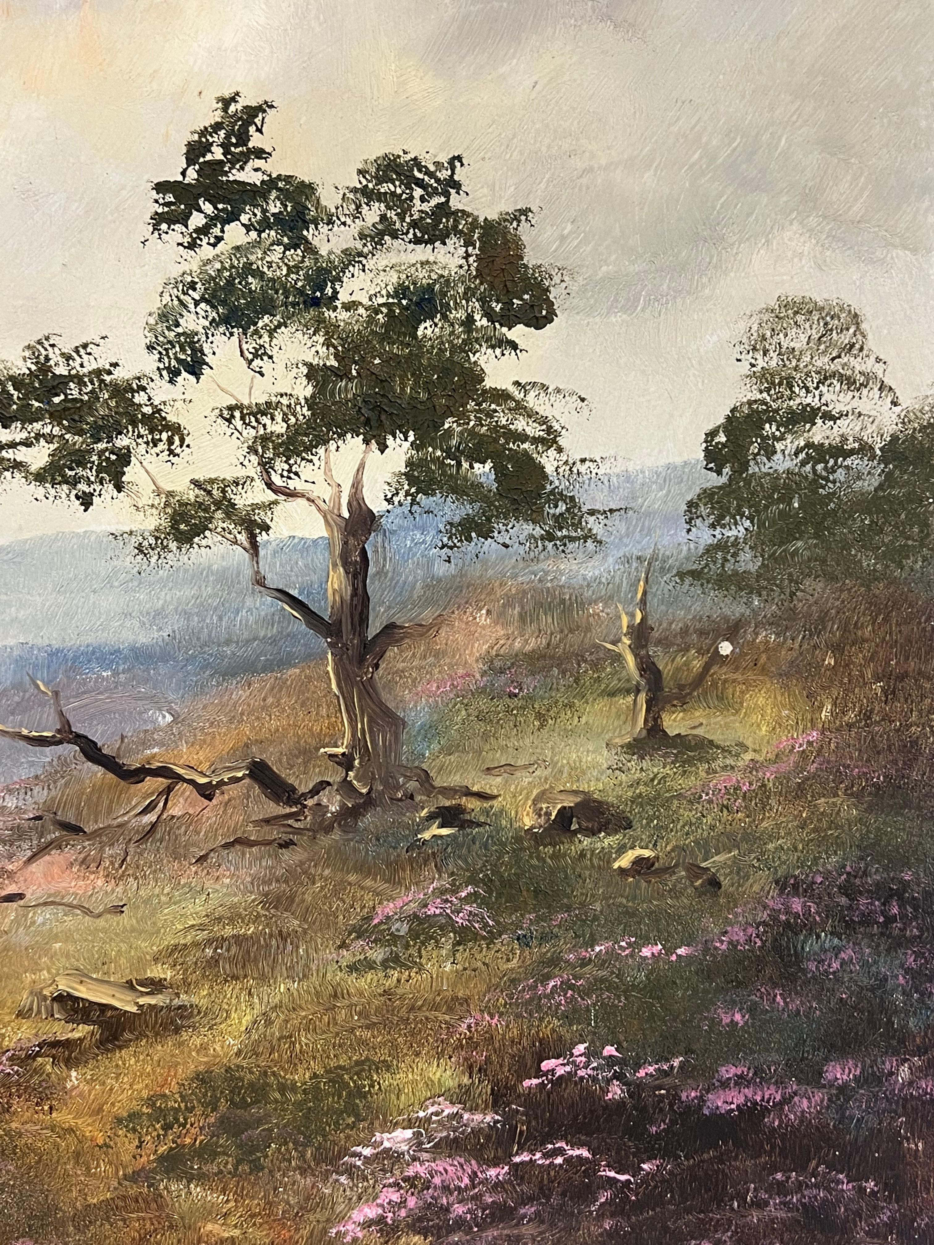 Sheep on Blustery Yorkshire Moors Landscape English Impressionist Oil im Angebot 1