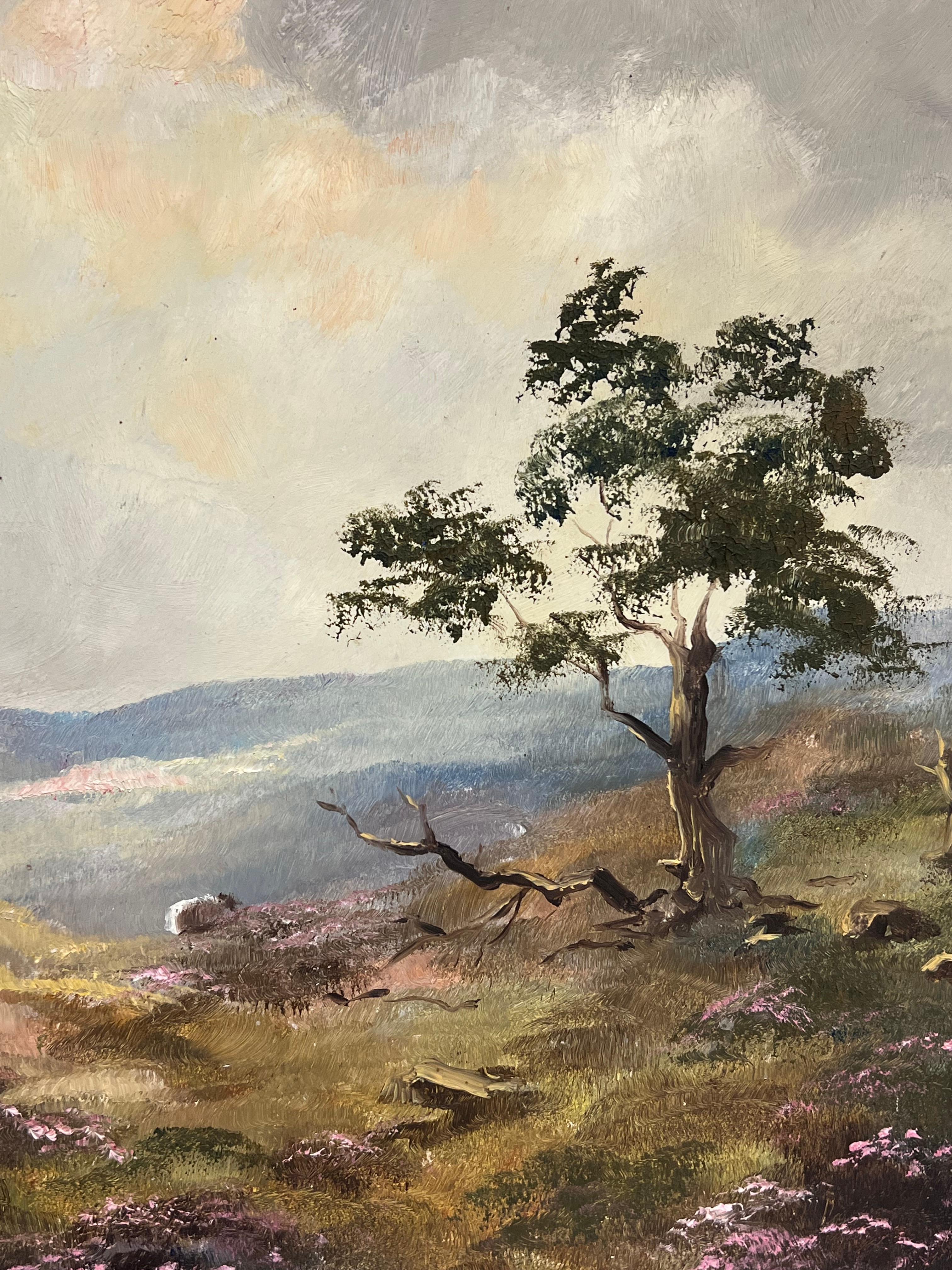 Sheep on Blustery Yorkshire Moors Landscape English Impressionist Oil im Angebot 3