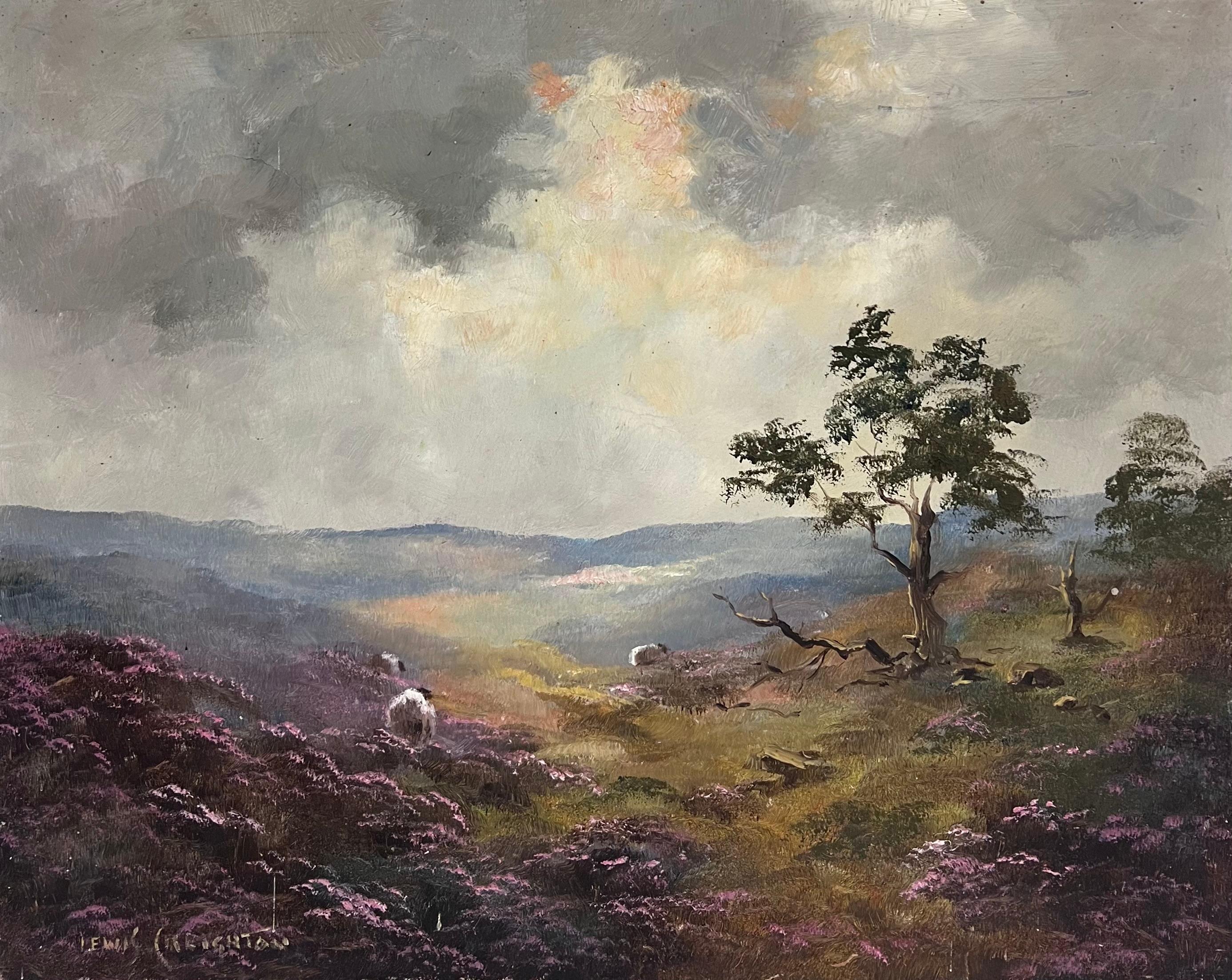Sheep on Blustery Yorkshire Moors Landscape English Impressionist Oil