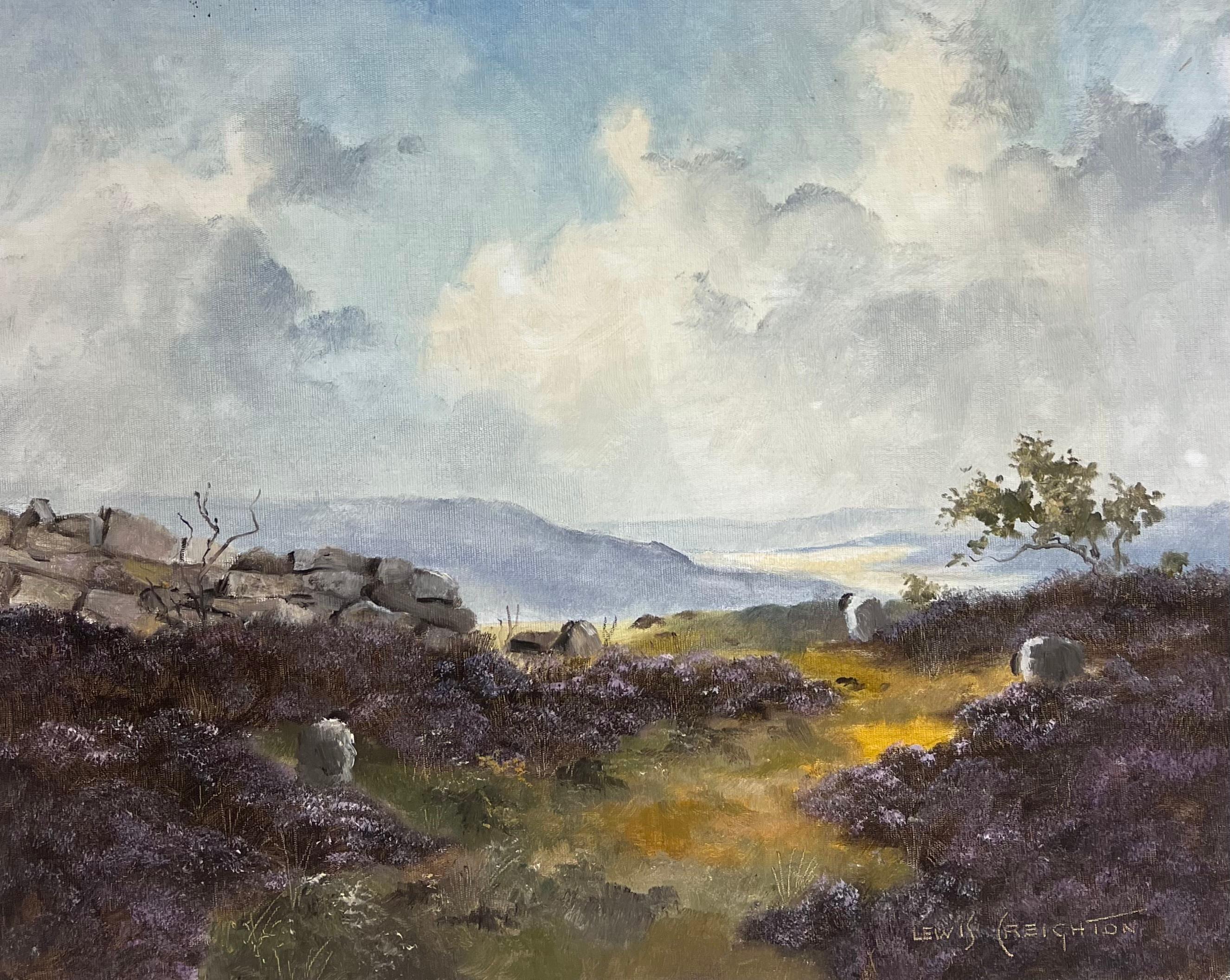 Lewis Creighton Animal Painting – Windgepeitschte Yorkshire Moors Landschaft 20. Jahrhundert Britischer Impressionist Öl