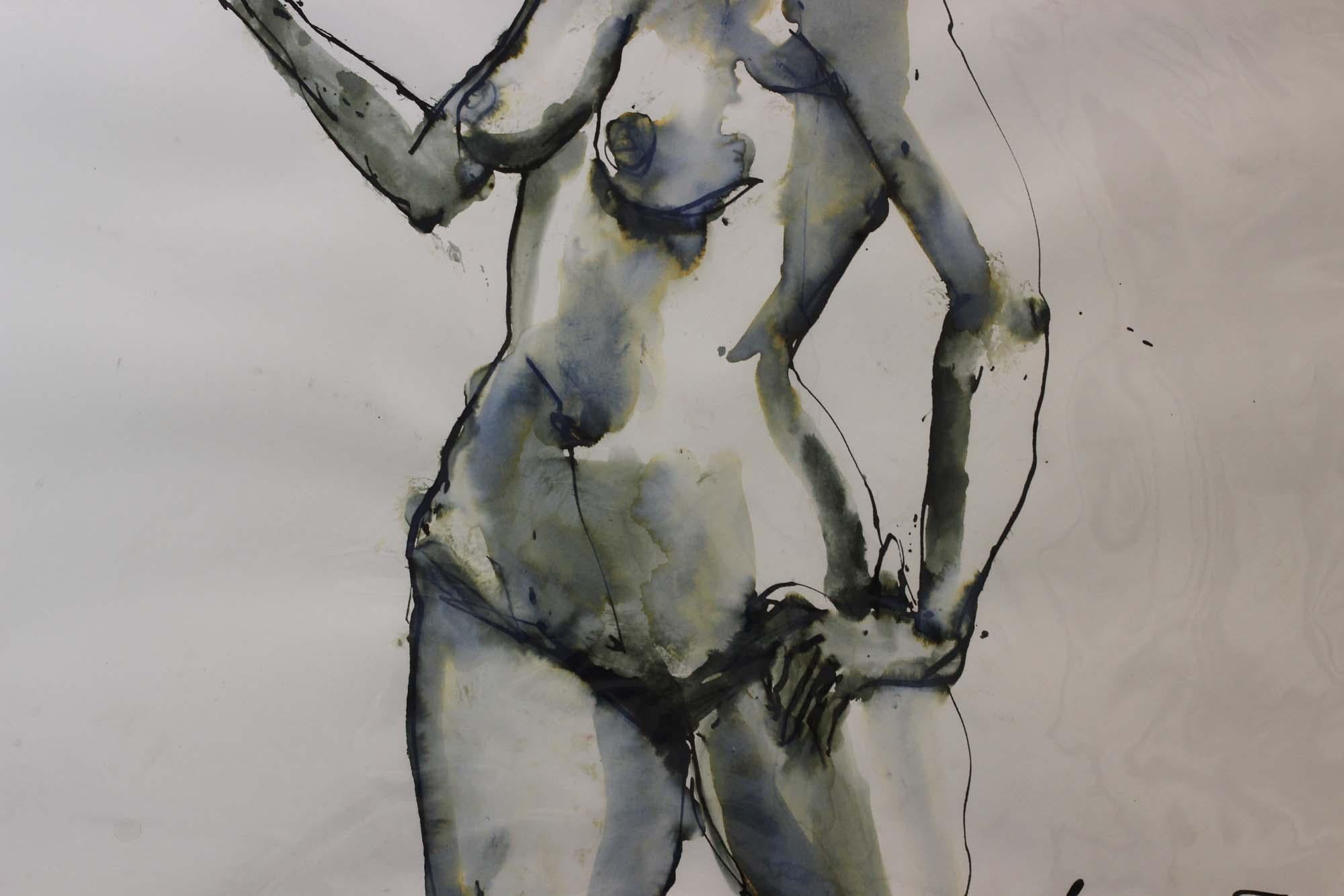 20th Century Lewis Evany Artist Gouache Painting ' Nude woman' For Sale