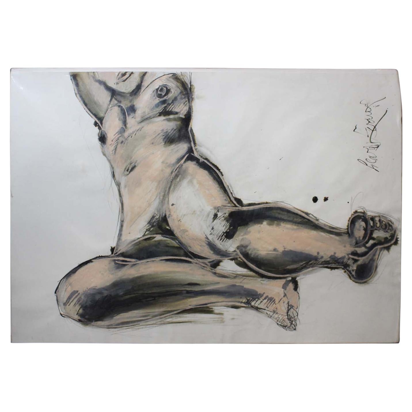 Lewis Evany Artist Gouache Painting ' Nude woman' For Sale