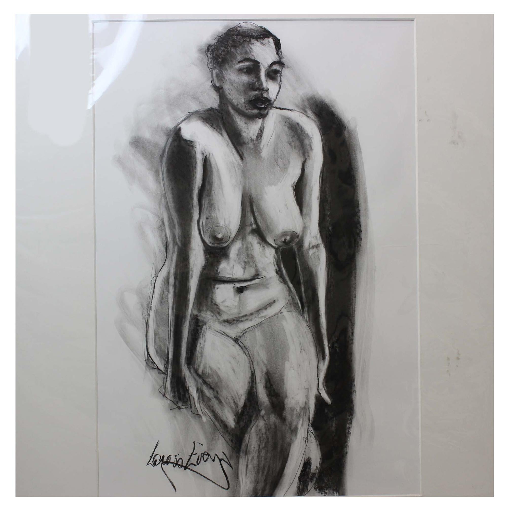 Un dessin au crayon de l'artiste Lewis Evany intitulé « Femme nue » en vente