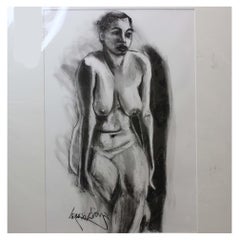 Vintage Lewis Evany Artist Pencil Drawing ' Nude Woman'