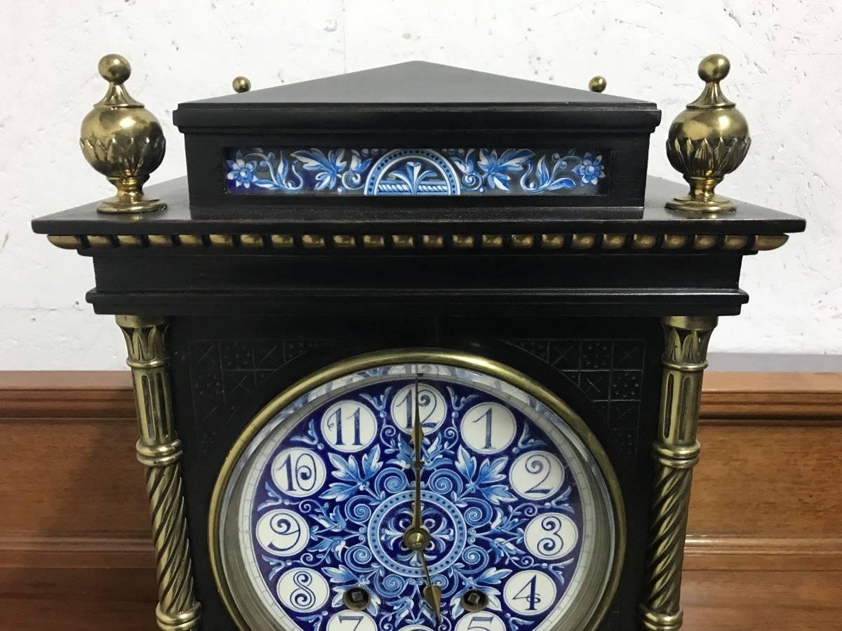 Lewis. F. Day, Attributed an Aesthetic Movement Ebonized and Enamel Mantle Clock In Good Condition In London, GB