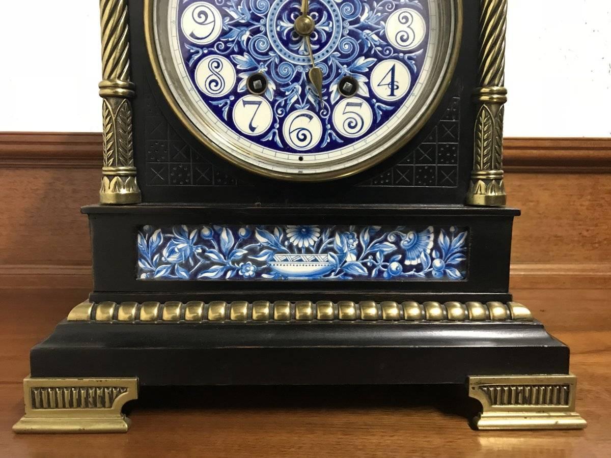 Late 19th Century Lewis. F. Day, Attributed an Aesthetic Movement Ebonized and Enamel Mantle Clock