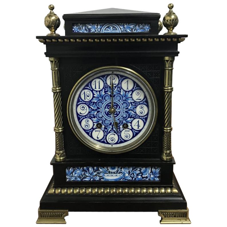 Lewis. F. Day, Attributed an Aesthetic Movement Ebonized and Enamel Mantle Clock