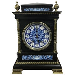 Antique Lewis. F. Day, Attributed an Aesthetic Movement Ebonized and Enamel Mantle Clock