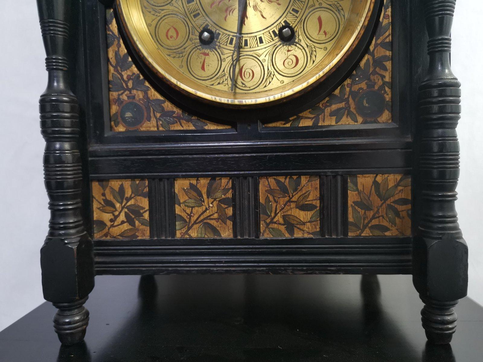 Lewis F Day, Howell, James & Sons Aesthetic Movement Ebonised & Polychrome Clock In Good Condition For Sale In London, GB