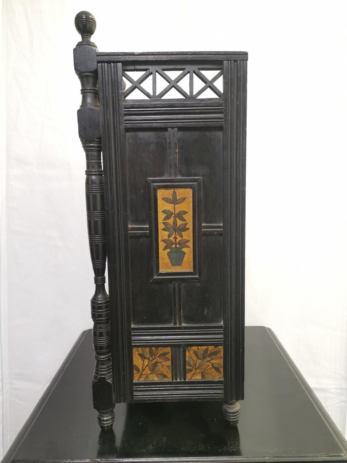 Brass Lewis F Day, Howell, James & Sons Aesthetic Movement Ebonised & Polychrome Clock For Sale