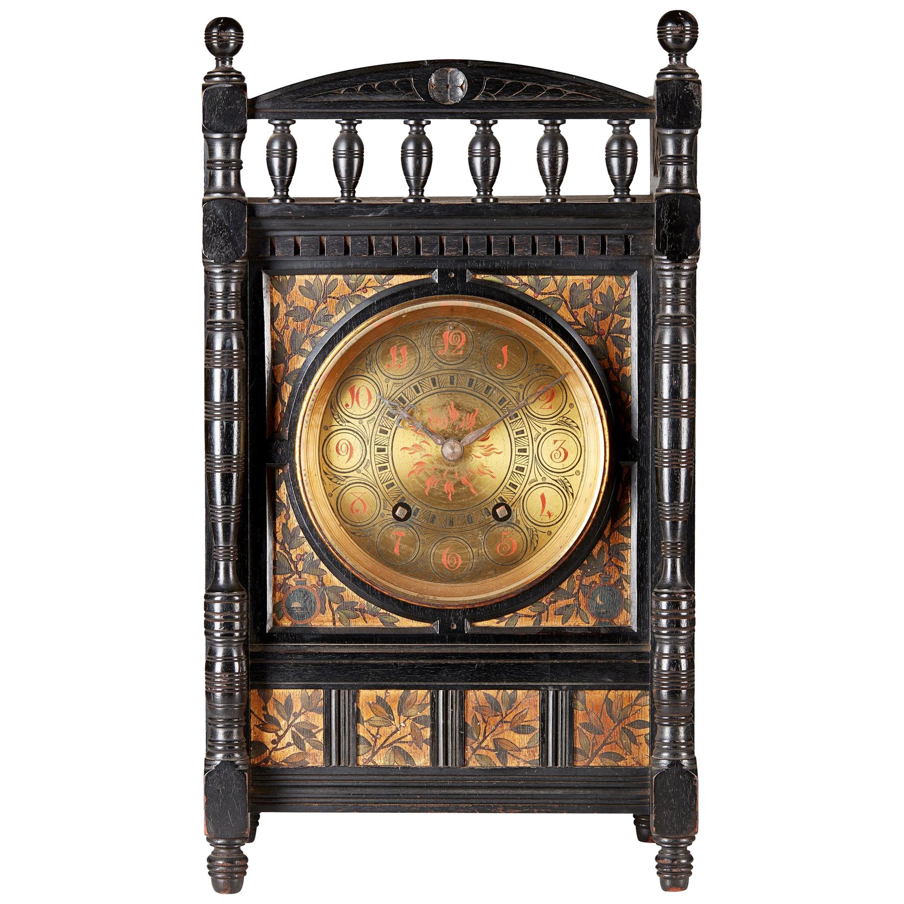 Lewis F Day, Howell, James & Sons Aesthetic Movement Ebonised & Polychrome Clock