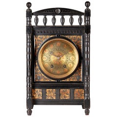 Antique Lewis F Day, Howell, James & Sons Aesthetic Movement Ebonised & Polychrome Clock