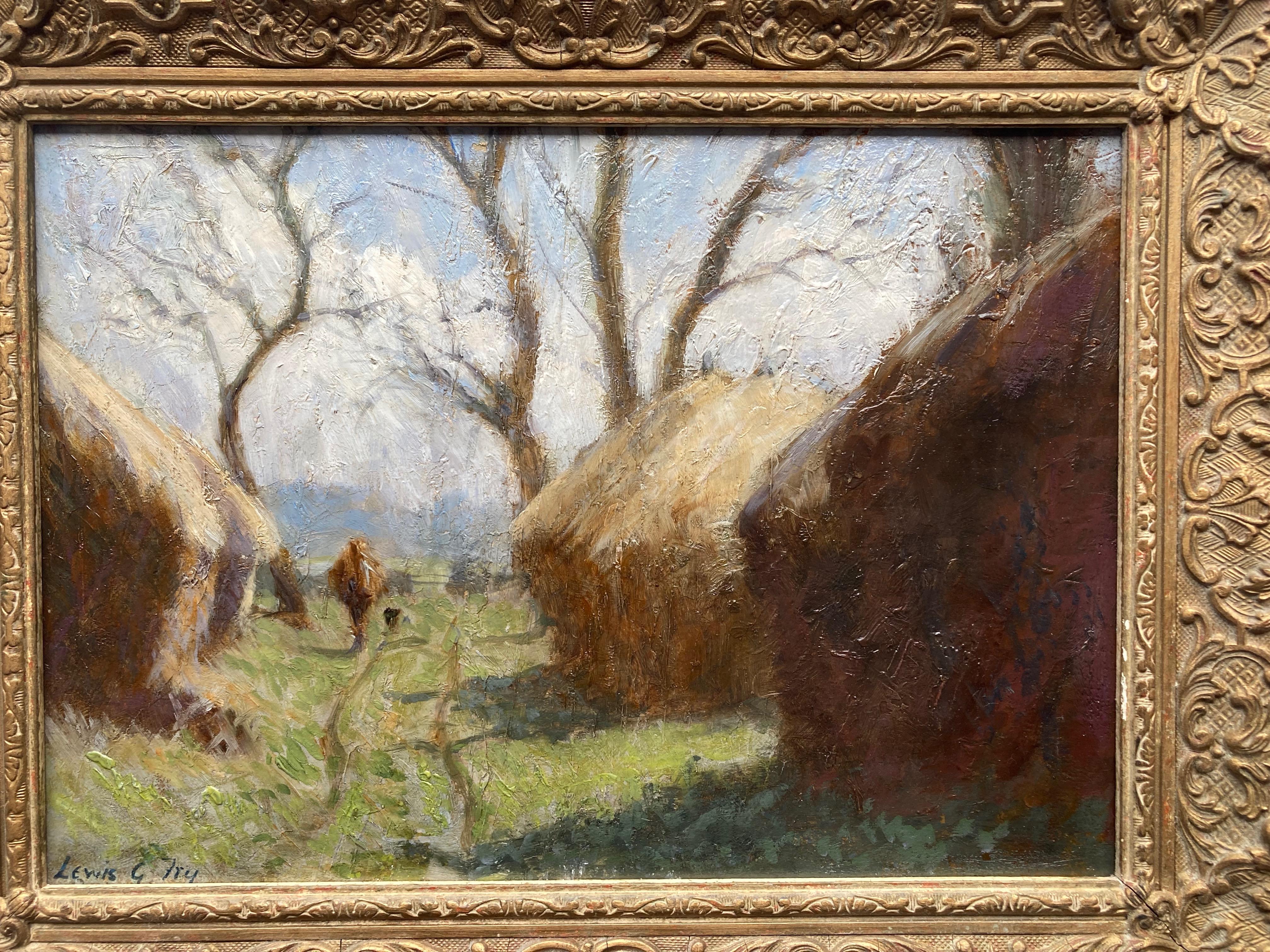 Lewis George Fry, Impressionist scene of A figure and haystacks For Sale 9