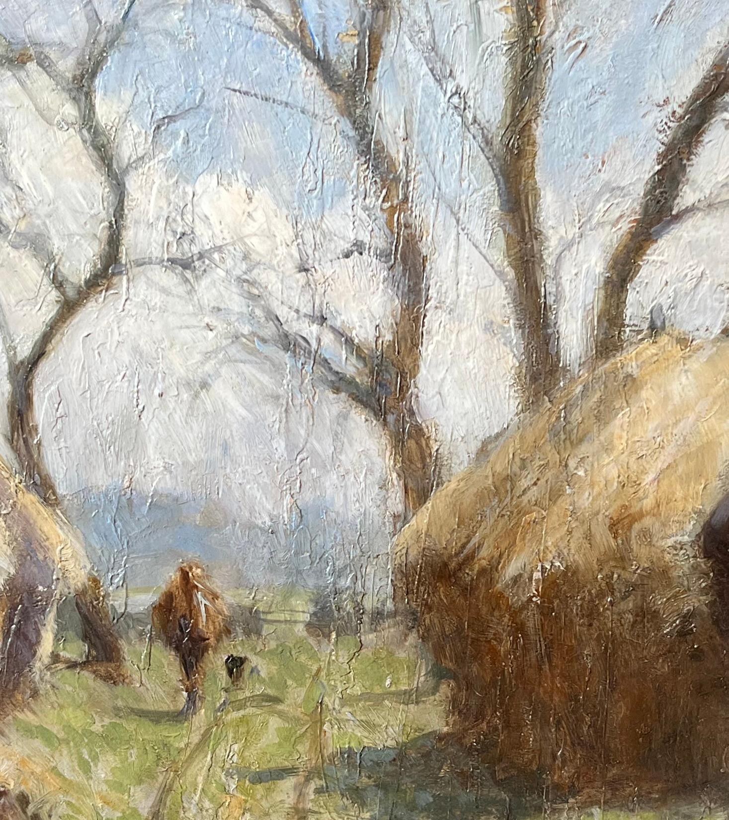Lewis George Fry, Impressionist scene of A figure and haystacks 4