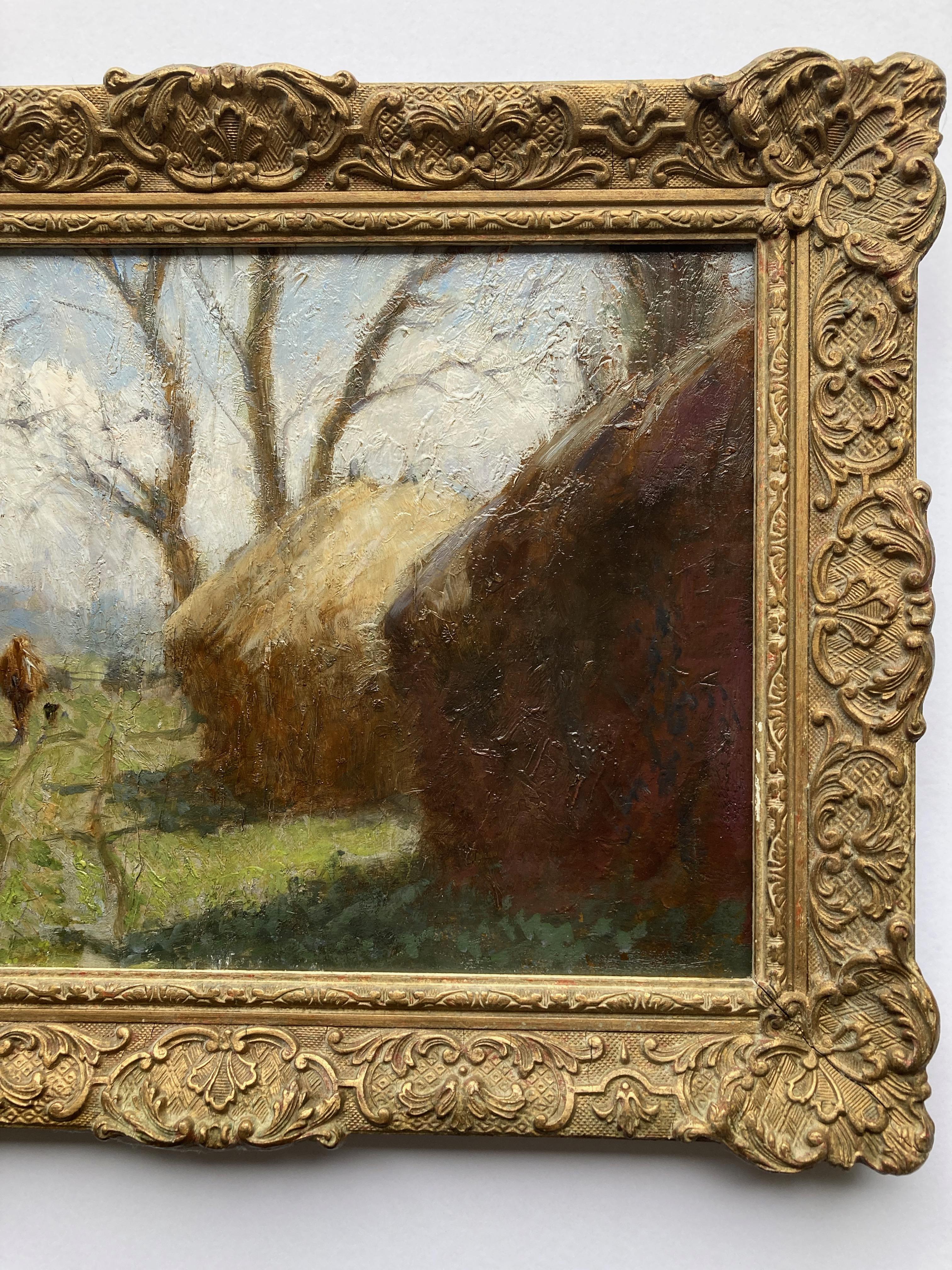Lewis George Fry, Impressionist scene of A figure and haystacks For Sale 5