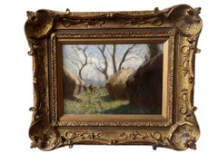 Lewis George Fry, Impressionist scene of A figure and haystacks