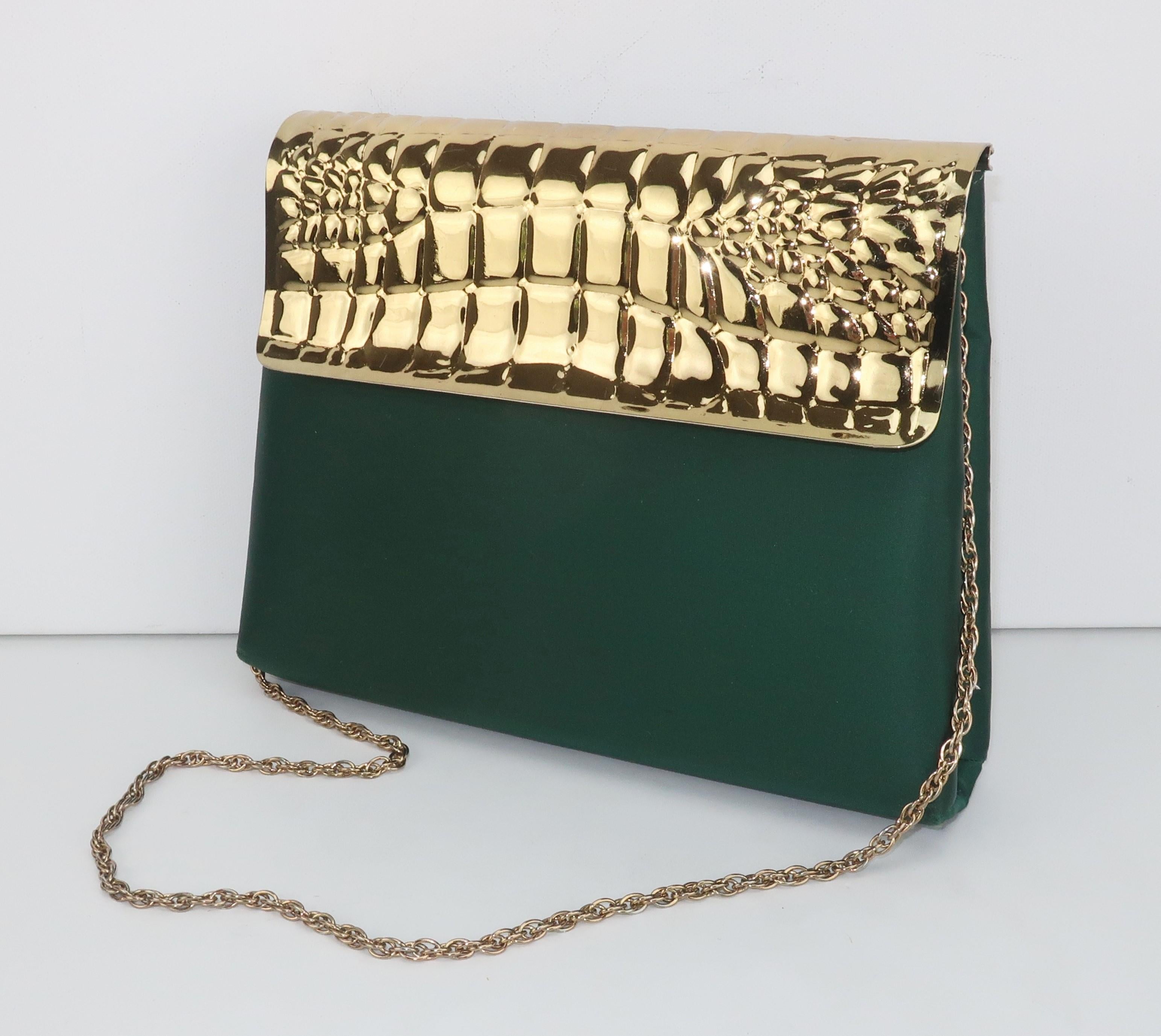 green satin handbag