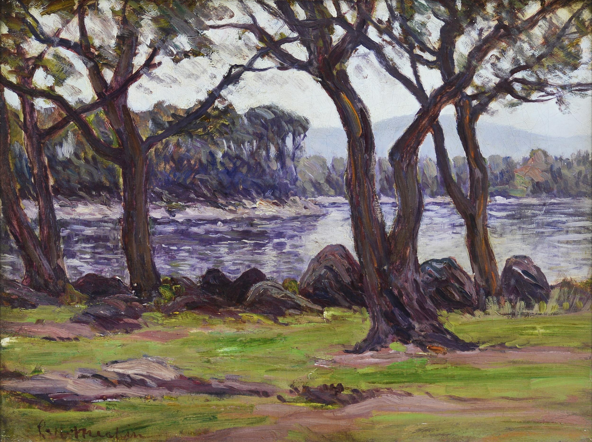 River with Trees - Painting by Lewis Henry Meakin