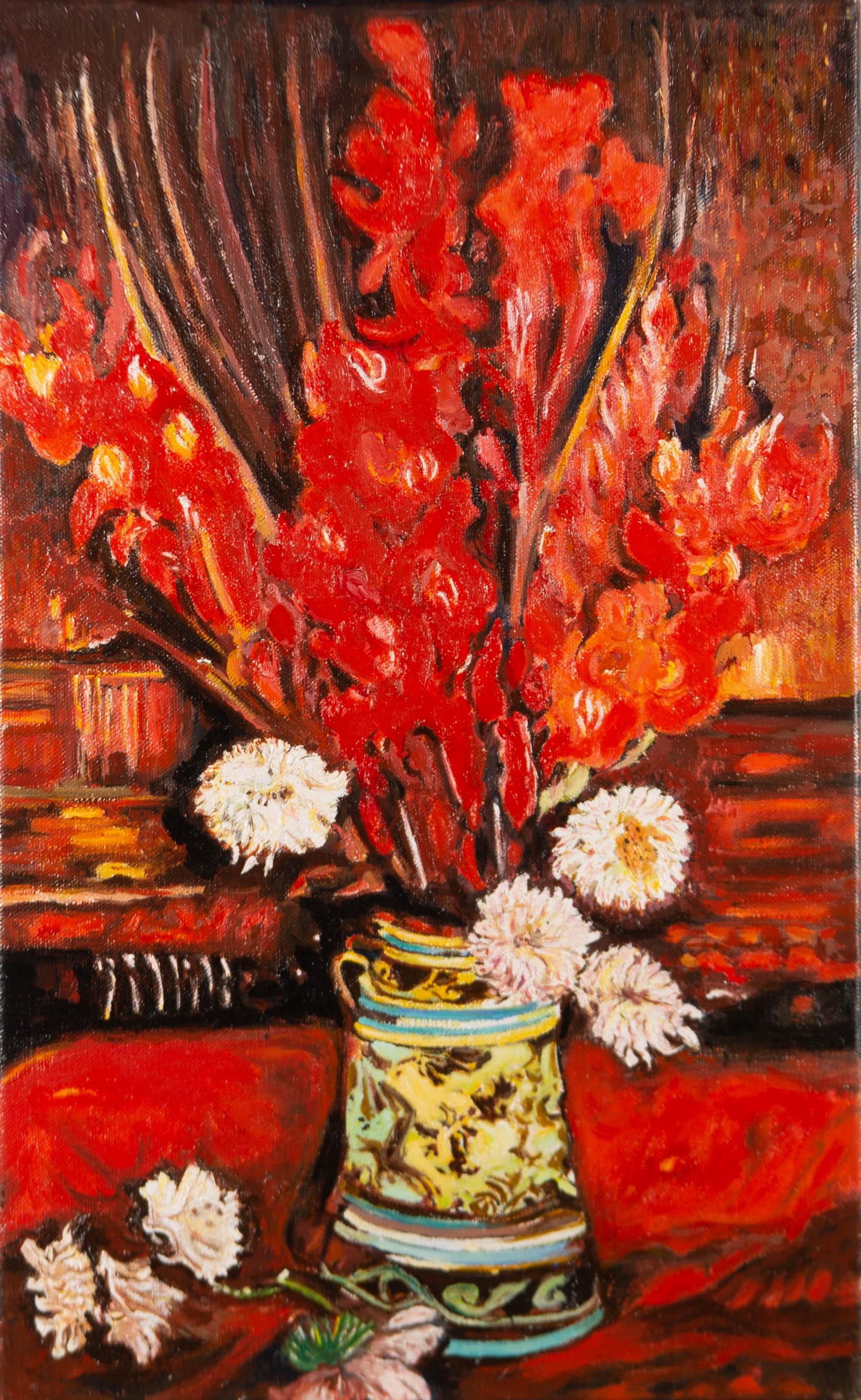 Lewis MacLeod d'après Van Gough - 2003 Huile, vase avec Gladioli rouge - Painting de Lewis MacLeod After Van Gough