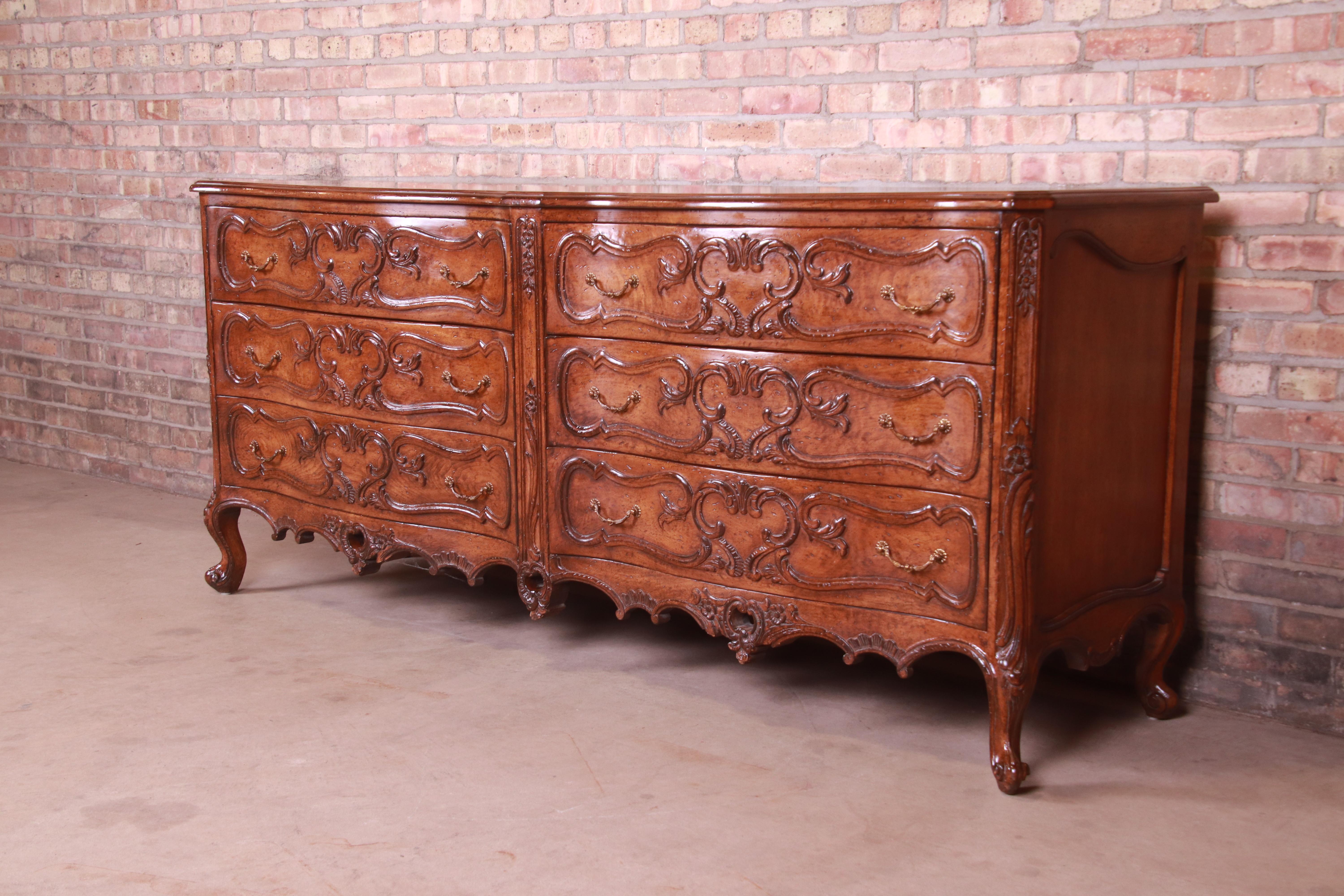 American Lewis Mittman French Provincial Louis XV Carved Walnut Double Dresser