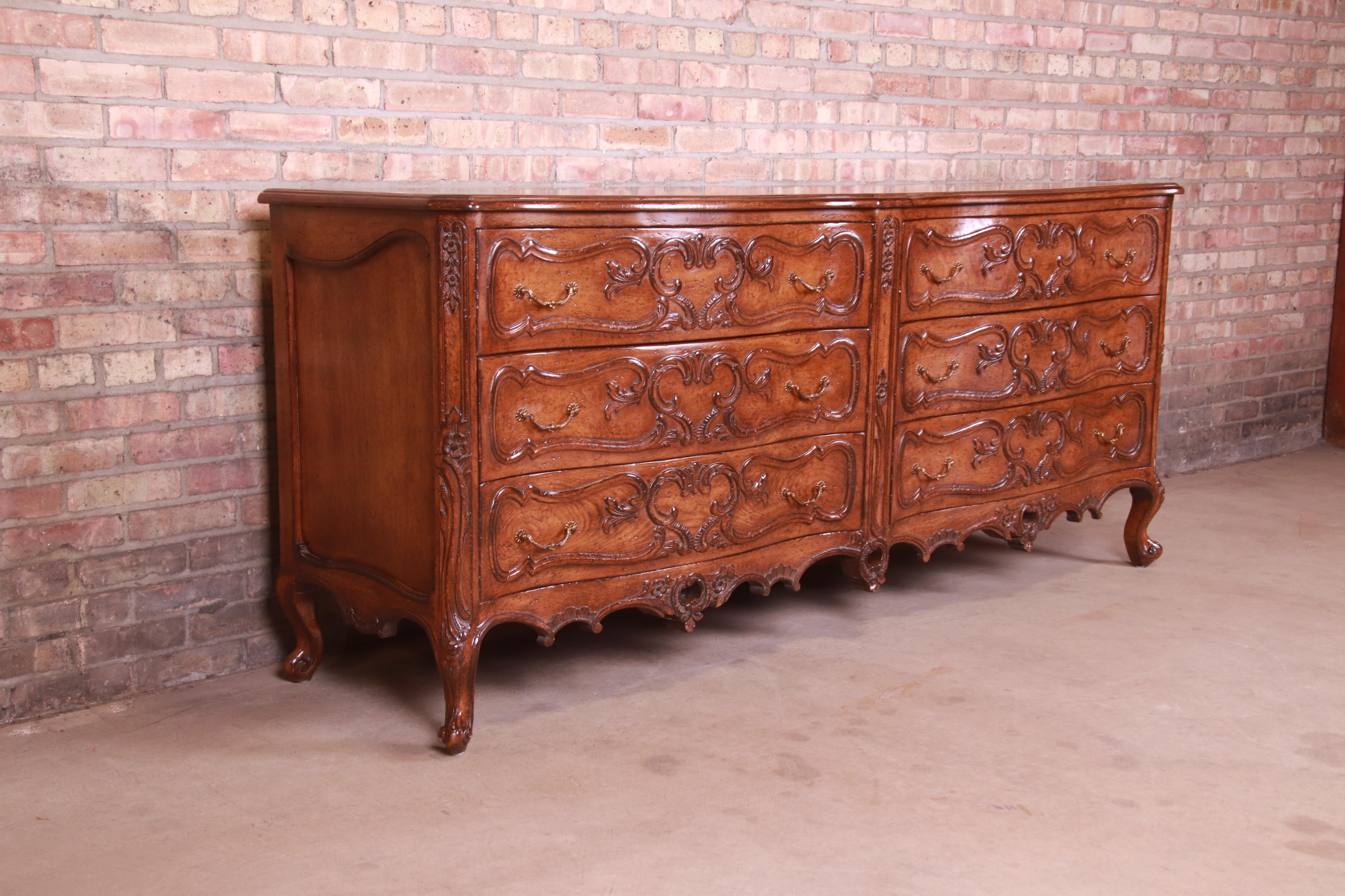 20th Century Lewis Mittman French Provincial Louis XV Carved Walnut Double Dresser