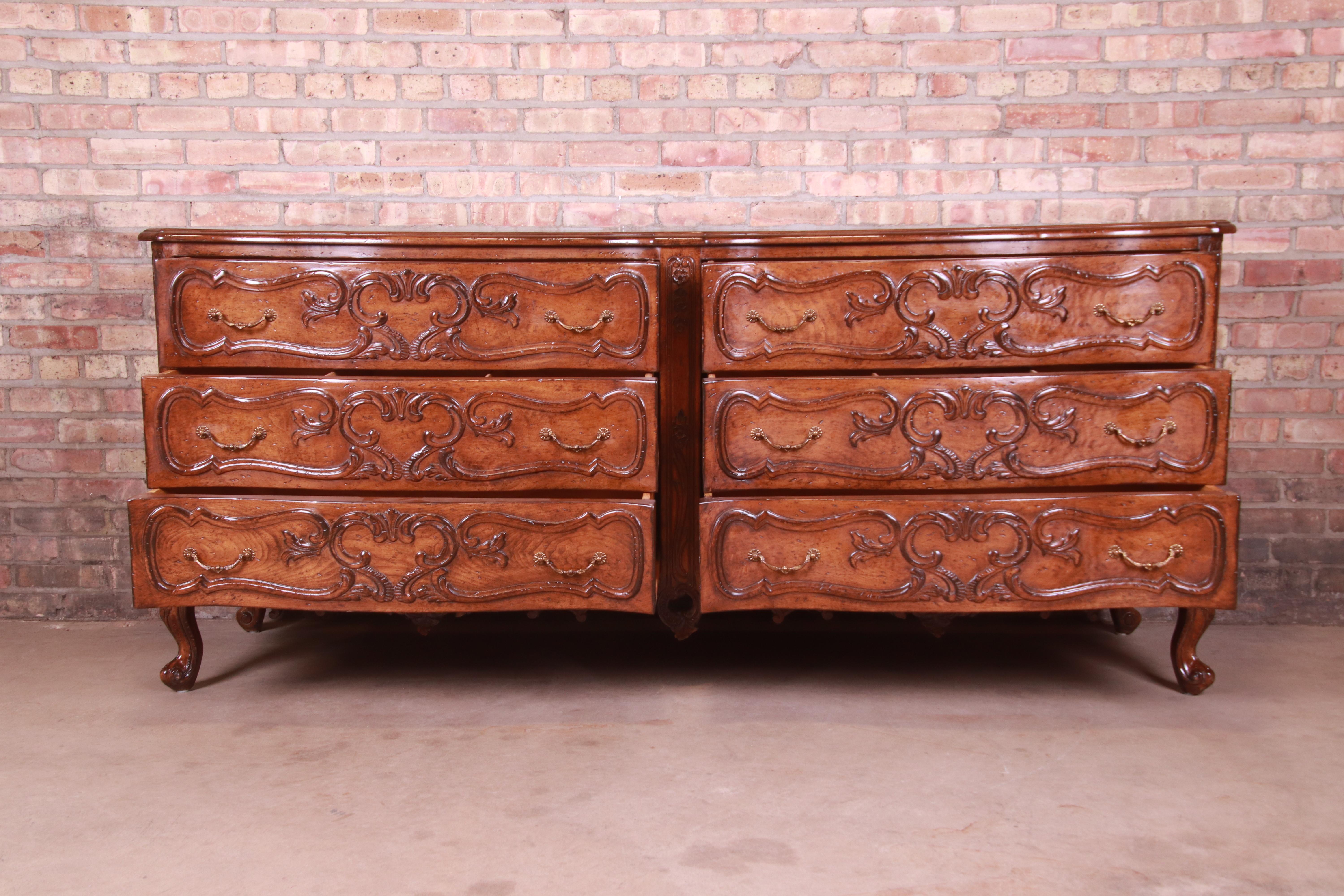 Lewis Mittman French Provincial Louis XV Carved Walnut Double Dresser 1