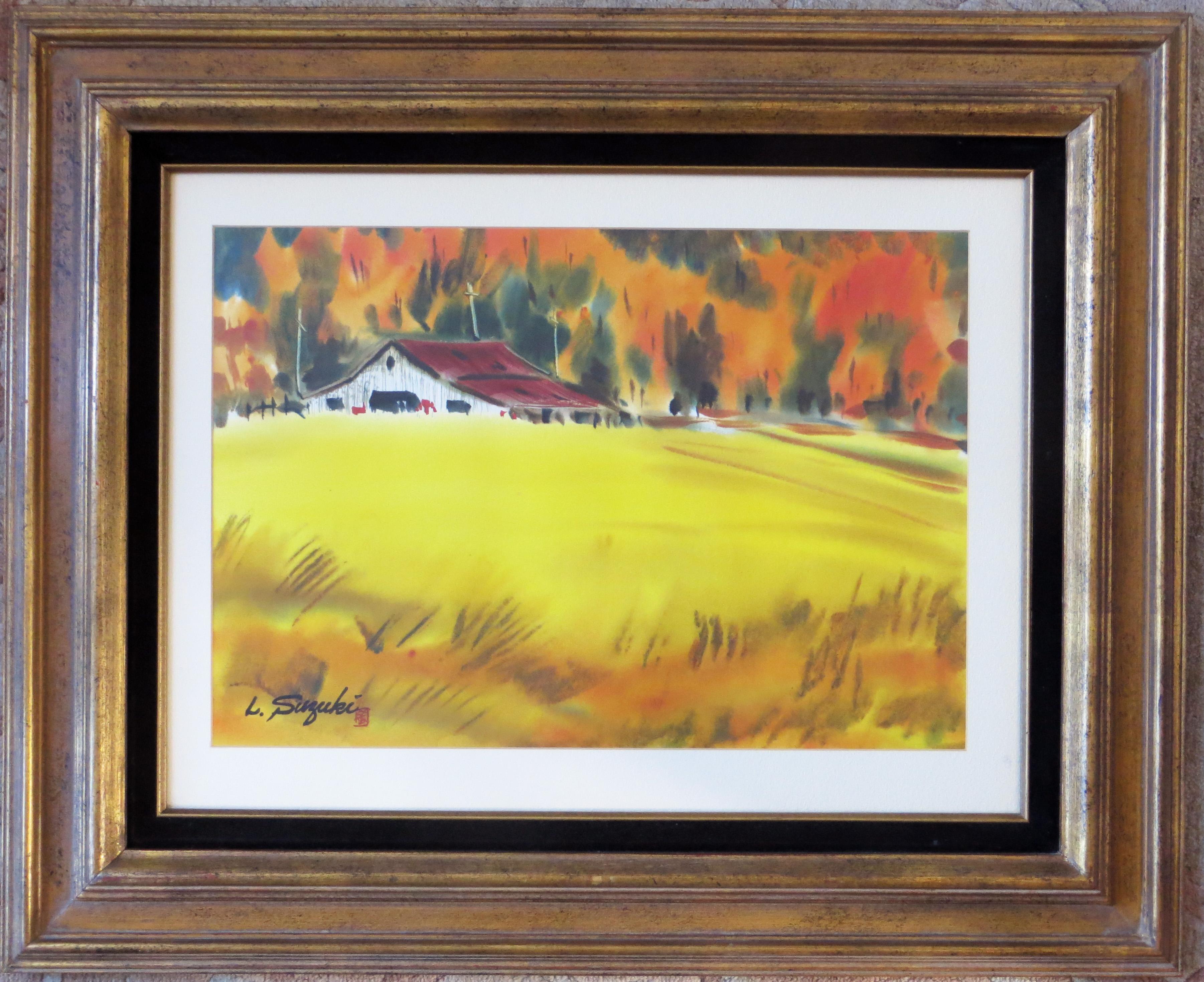 Landscape Painting de Lewis Suzuki - Paisaje otoñal con granero