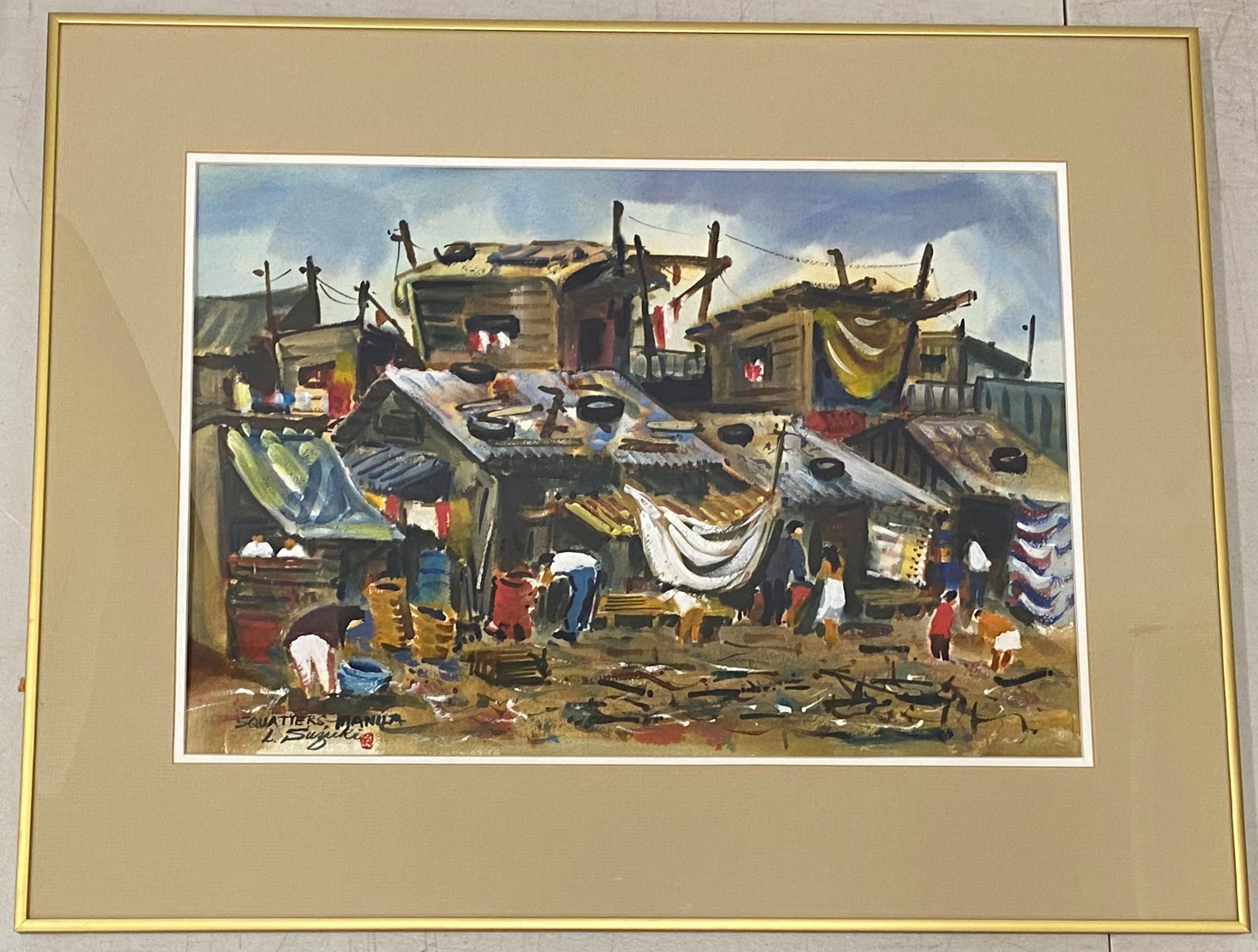 Lewis Suzuki "Abusivi a Manila" Acquerello originale C.1960

Acquerello originale su carta

Dimensioni 21" di larghezza x 14" di altezza

La cornice misura 28,25" di larghezza x 22,25" di altezza.

Firmato in basso a sinistra 

Buone condizioni