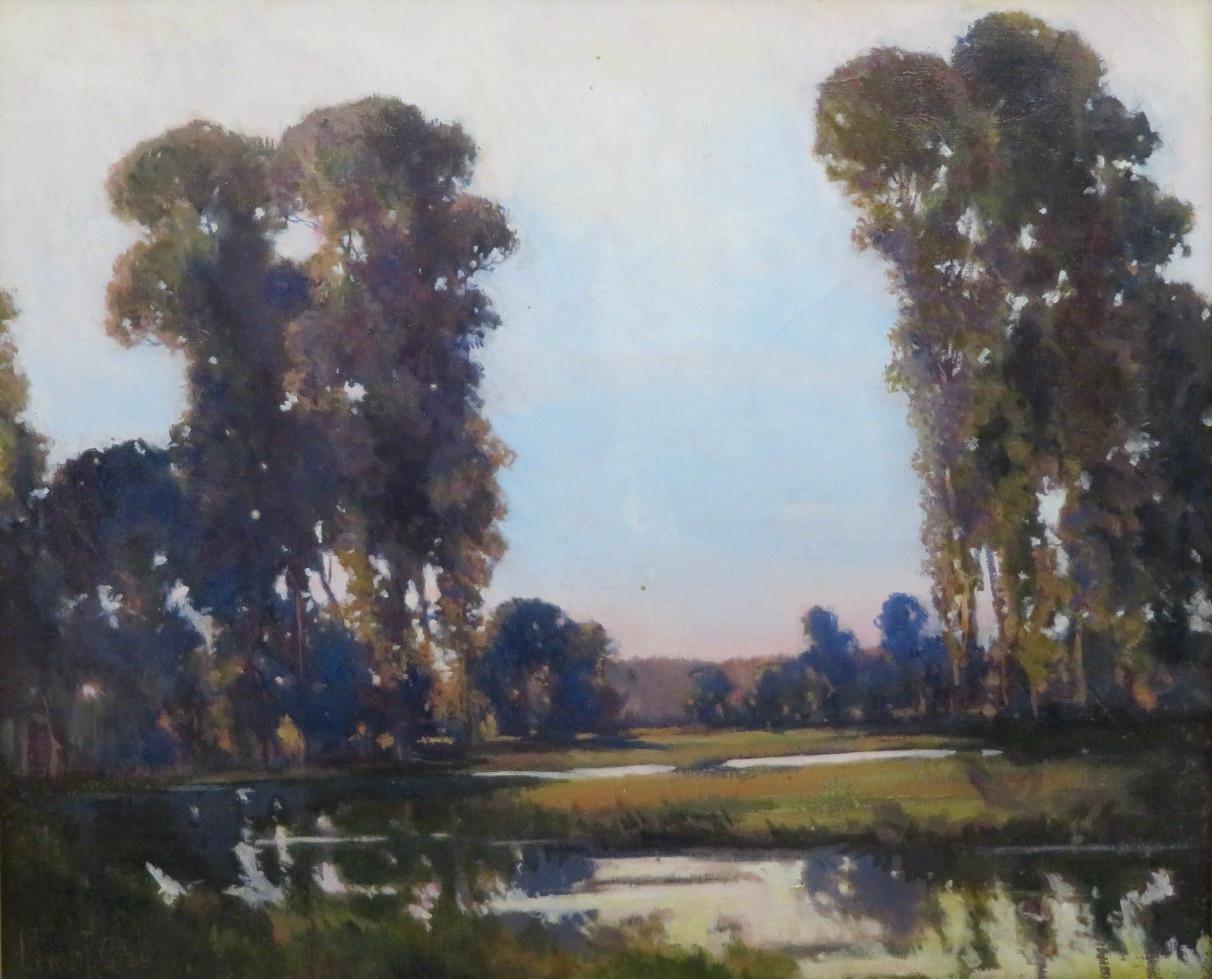 Lewis Taylor Gibb (1873-1945) Pintura al óleo grande inglesa PAISAJE DEL ATARDECER en venta 1