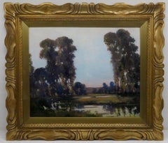 Antique Lewis Taylor Gibb (1873-1945) English large Oil Painting SUNSET LANDSCAPE
