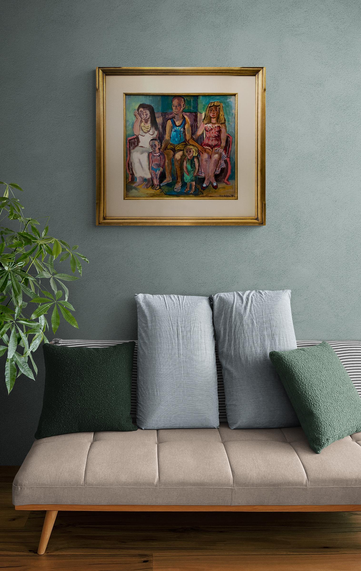 Ritratto di famiglia modernista Ortez - Scena d'interni astratta del 1940 con 5 figure in vendita 4