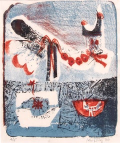 Litografía abstracta en color de edición limitada firmada en 1966 por Lewis Lee Tilley