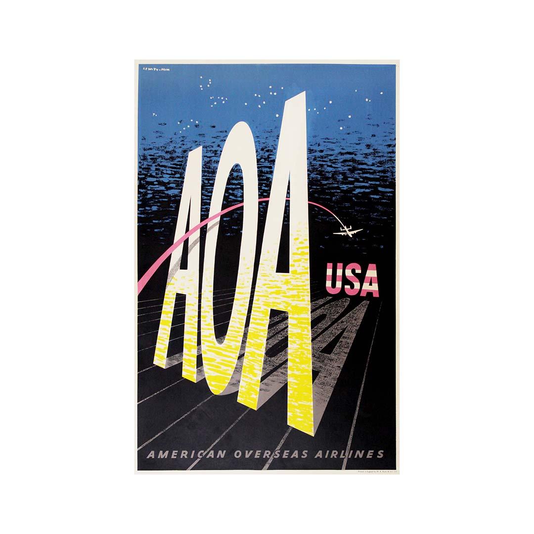 Circa 1950 original poster or AOA (American Overseas Airlines) For Sale 2