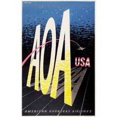 Affiche originale datant d'environ 1950 ou AOA (American Overseas Airlines)