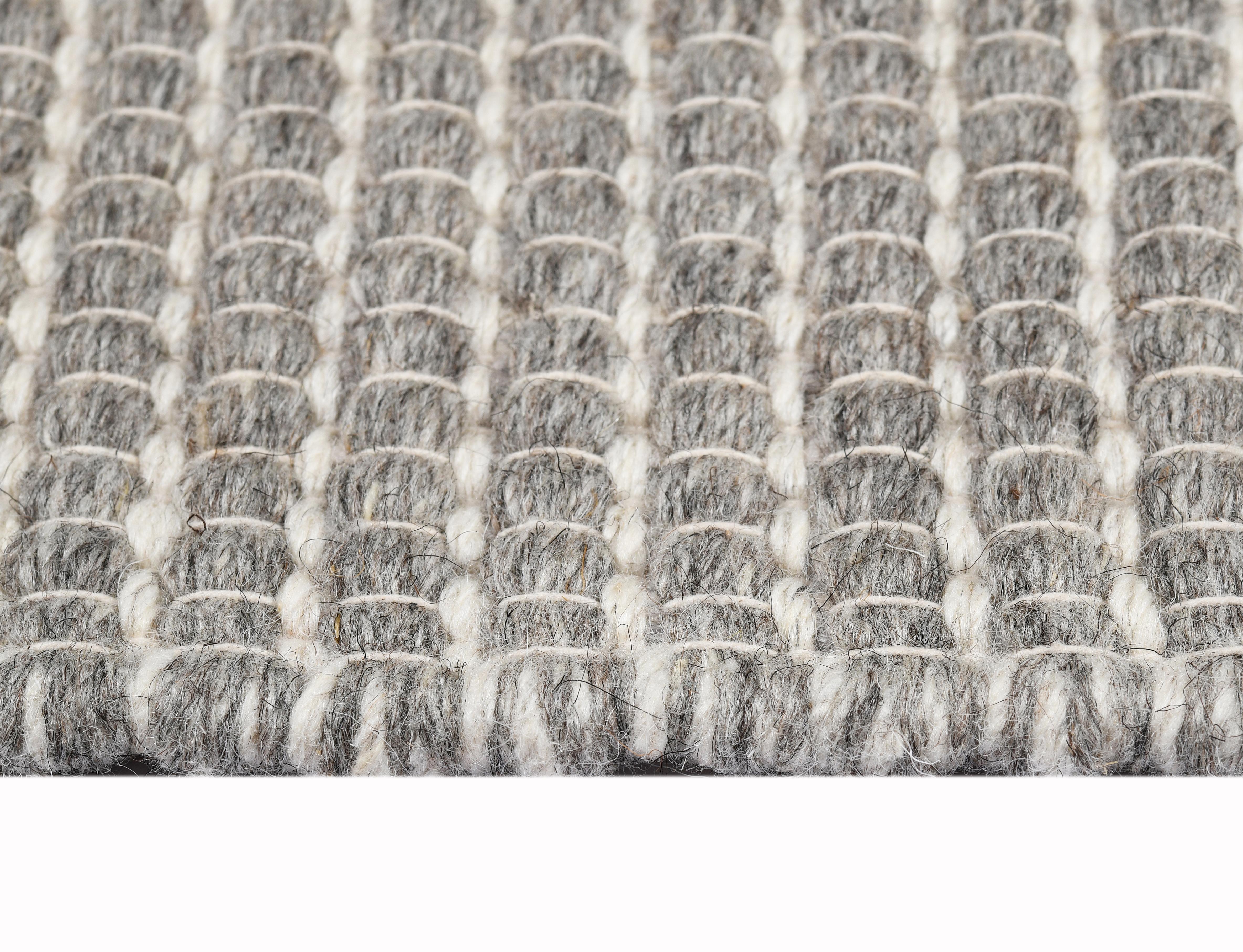 Hand-Woven Lex, Grey, Handwoven Face 60% Undyed NZ Wool, 40% Undyed MED Wool, 6' x 9' For Sale