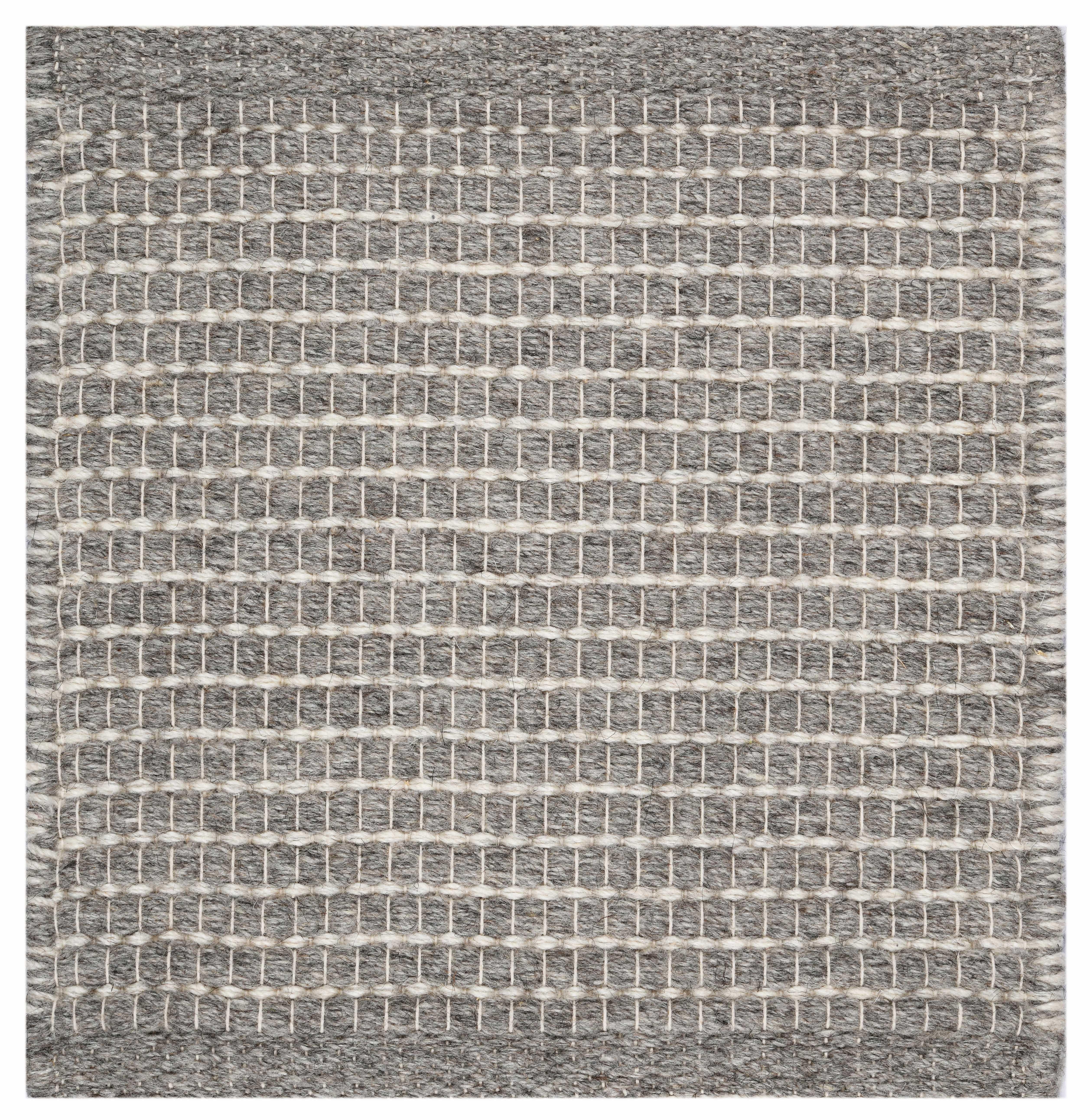 Contemporary Lex, Grey, Handwoven Face 60% Undyed NZ Wool, 40% Undyed MED Wool, 6' x 9' For Sale