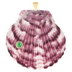 Lex Natural Shell Pendant with 14k Gold and Natural Green Tsavorite Gemstone