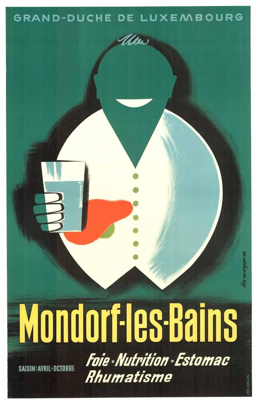 Poster vintage originale della spa di Mondorf-les-Baines