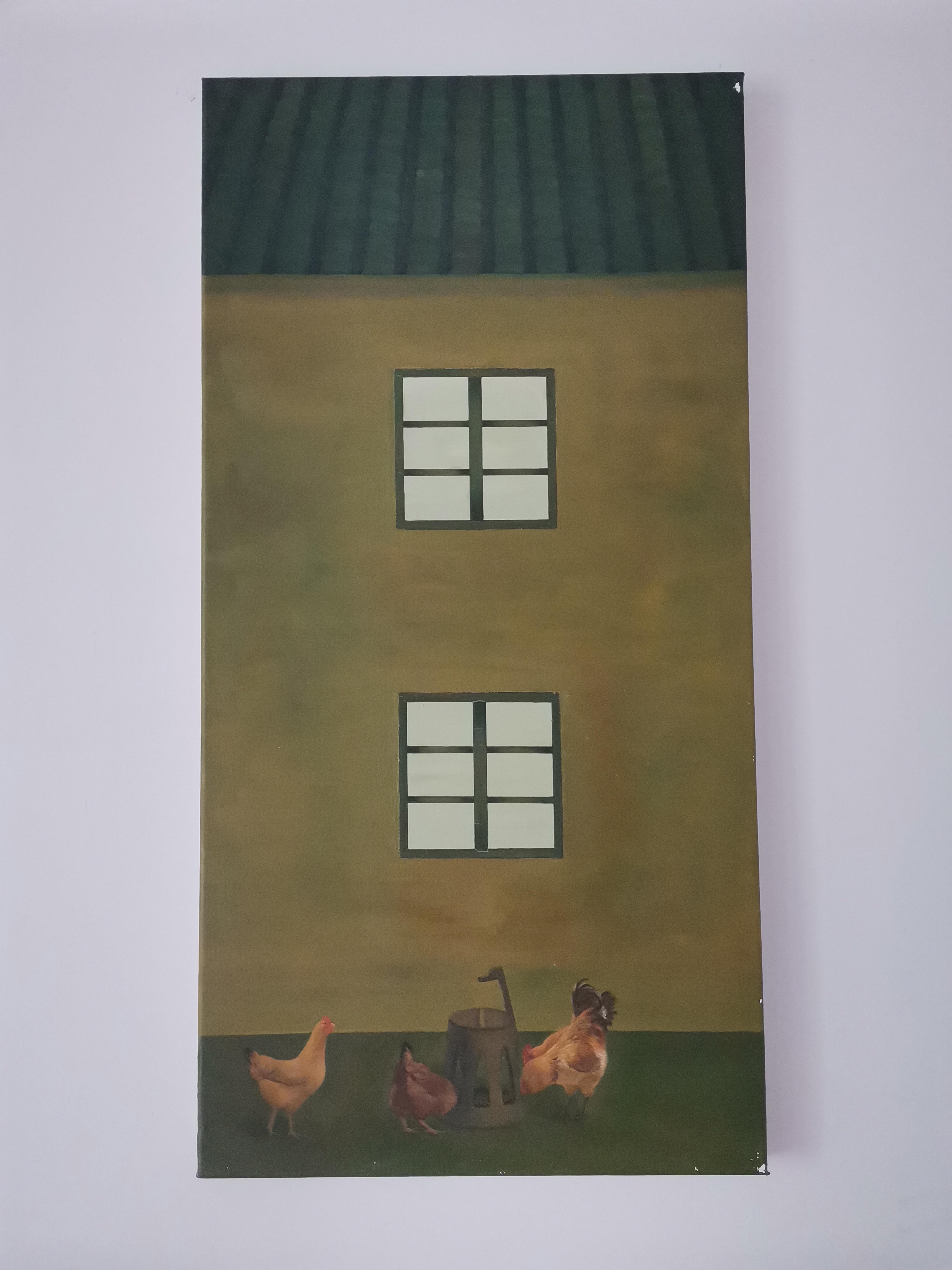 Zeitgenössische chinesische Kunst von Lexi Caiqin - Hühner füttern im Angebot 1