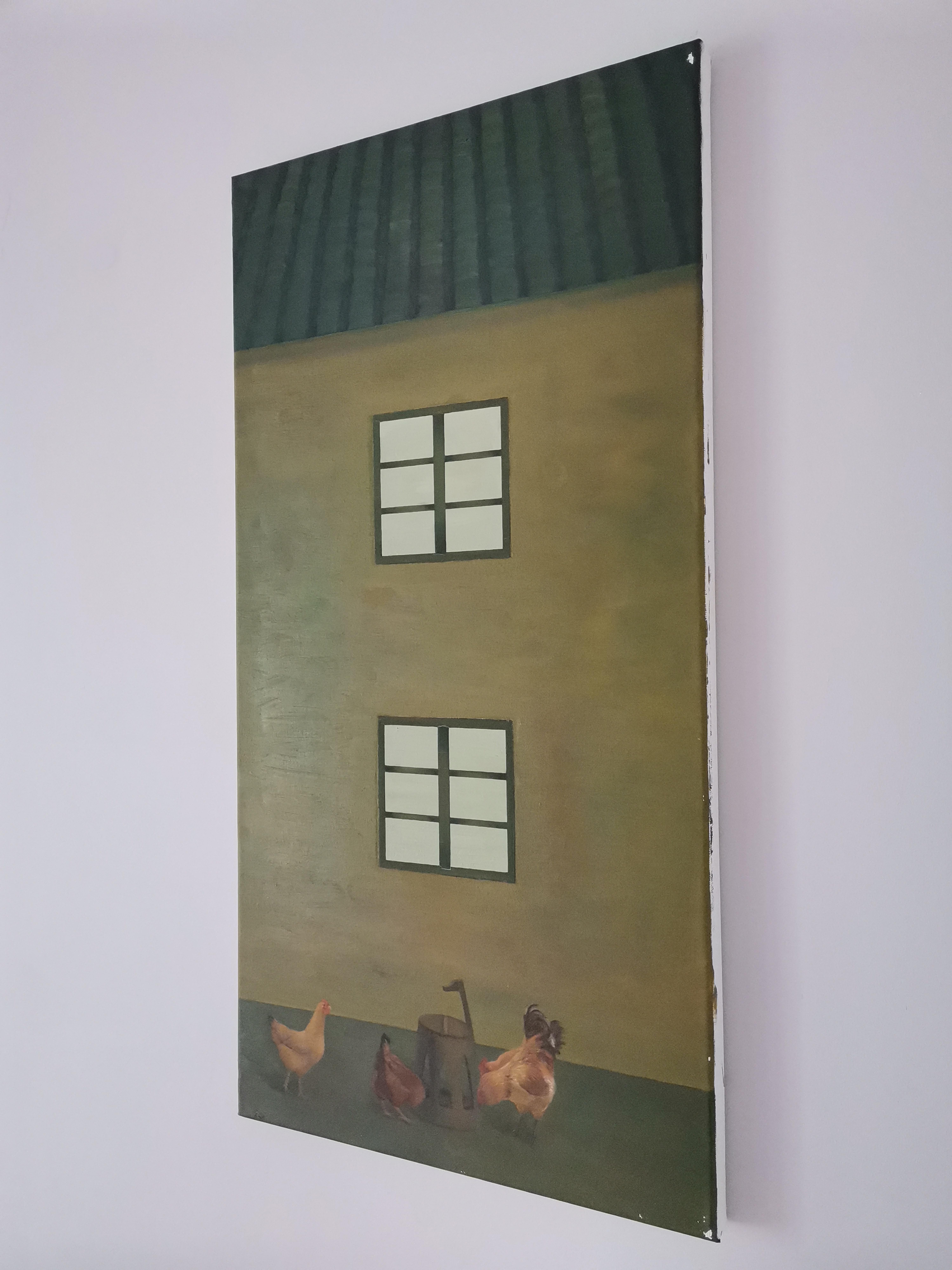 Zeitgenössische chinesische Kunst von Lexi Caiqin - Hühner füttern im Angebot 2