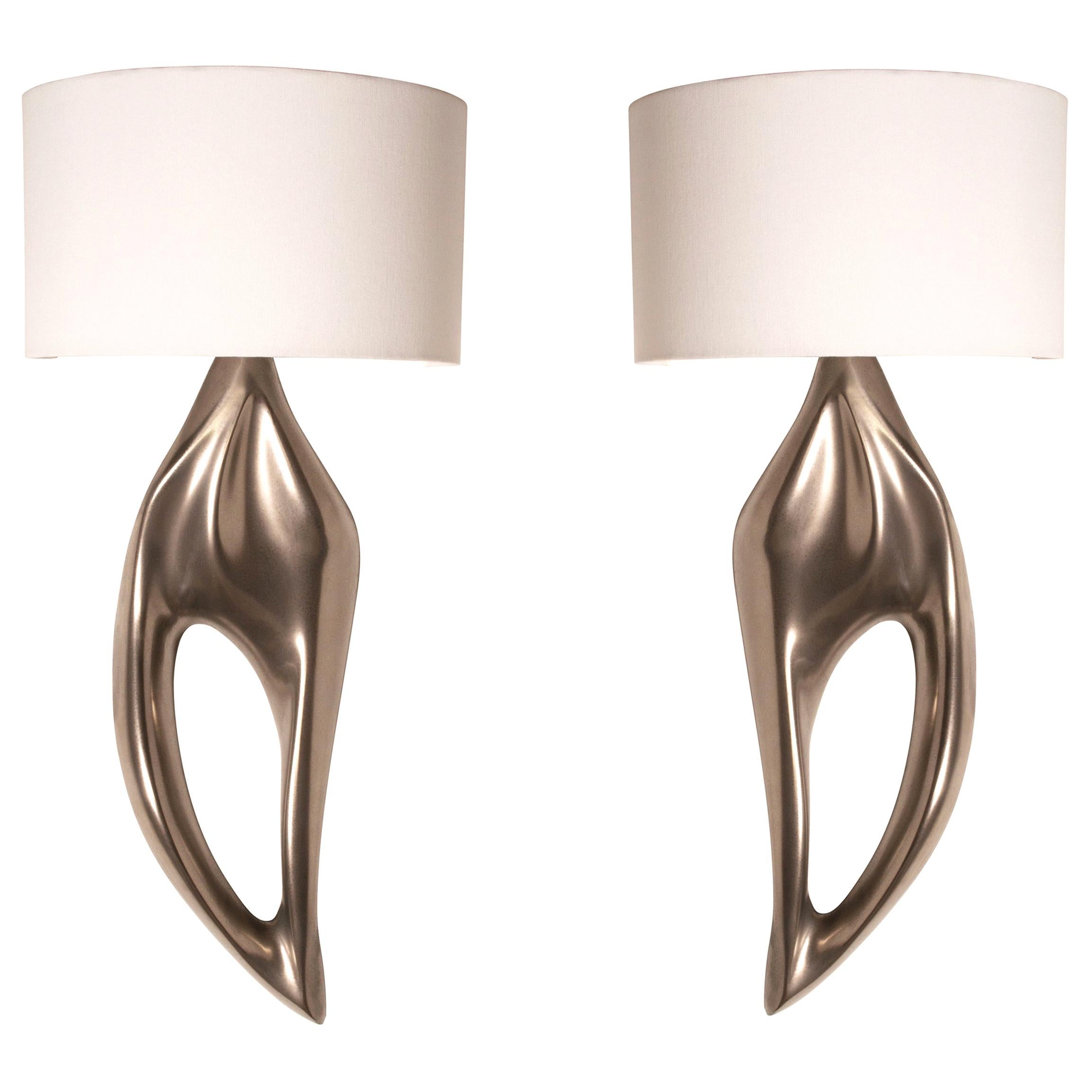 Lexi Sconces, Set of 2, Nickel Finish with Ivory Silk Shade