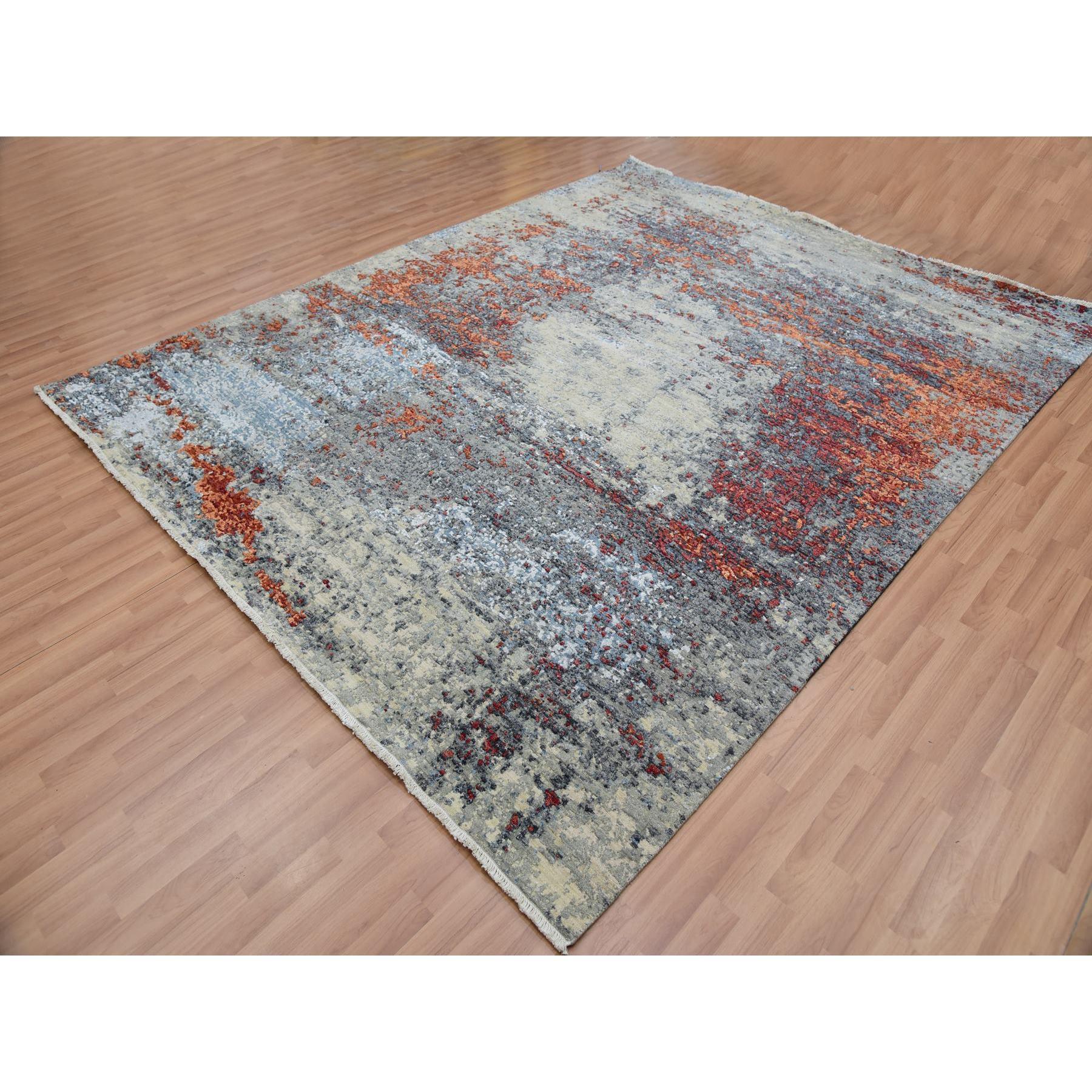 Lexicon Weißer handgeknüpfter orientalischer Teppich aus reiner Wolle in abstraktem Design 8'0
